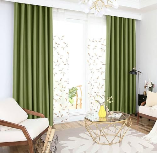 Mesnt Gardinen Blickdicht 2Er Set, Hellgrüne Verdunkelungsvorhänge mit Ösen für Wohnzimmer107 x 160 cm