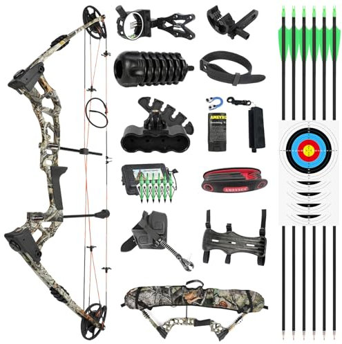 HNZMDY Compound Bogen Set, Verstellbarer Jagdbogen 0-70 lbs mit 320 FPS, Magnesium Körper für Ultra-Gewicht und Stabilität, Hochpräzise CNC Dual-Nockensystem, Beidhändig für Erwachsene & Anfänger