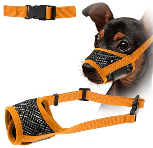 WLLHYF Nylon-Maulkorb Für Hunde Verstellbare Schlaufe Atmungsaktiv Weich Für Kleine Mittelgroße Hunde, Verhindert Das Beißen, Kauen Und Bellen (Orange, M)