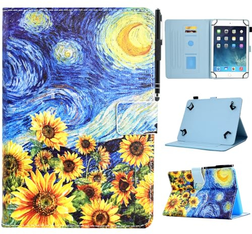 KEROM Universal 10.1 Zoll Tablet Hülle, PU Leder Schutzhülle für 9,5-10,5 Zoll Android/iOS/Windows Tablets, Sternenhimmel