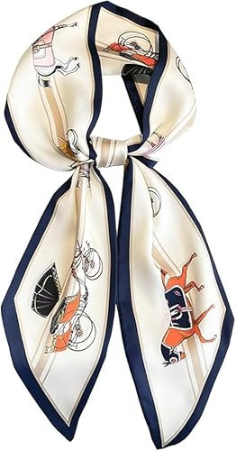 FonVan Seidenschal Seide Haarschal für Damen, Halstücher, Bandana, Satin Schal Kopftuch, Halstücher für Handtaschen, Handtaschen-Zubehör, Seidentücher Scarf (White Horse)
