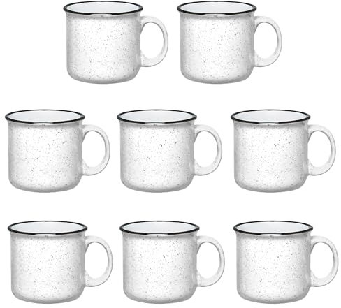 Gifts by Design Set of 8 Ceramic Campfire Mugs – 15 Oz, White – Coffee & Tea Cups for Home, Work, Travel, Camping – Customizable, Great for DIY, Events, Companies