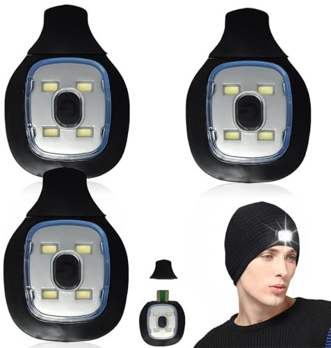 GOMETY 3 Stück Ersatz LED Leuchten für Beleuchtete Mütze, 3 Lichtmodi USB Wiederaufladbar LED Sicherheitslicht Stirnlampe Ultrahelle Lauflicht Laufzubehör für Joggen Klettern Angeln