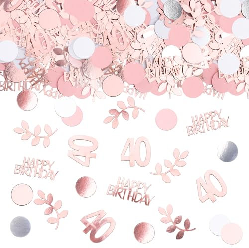 GoldRock Konfetti 40 Geburtstag Deko Groß 2,5-5,5cm,200 Stk Streudeko 40 Geburtstag Frauen,Glitzer Tischdeko 40 Geburtstage,Konfetti 40. Geburtstage Deko Rosegold,40er Luftschlangen,Geburtstagsdeko 40