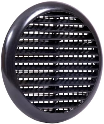 Map Round Louvre Adjustable Air Vent Cover with Flyscreen Mesh - Black | for Openings 80-152mm, for Bathroom, Kitchen, Shed, Garage, External & Internal Walls