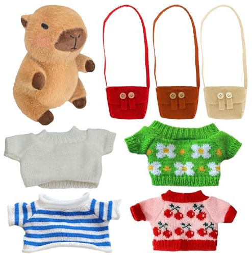 Niedliche Capybara Kuscheltier, 23cm - Plüschtier mit Kleidung, Tasche und Hut