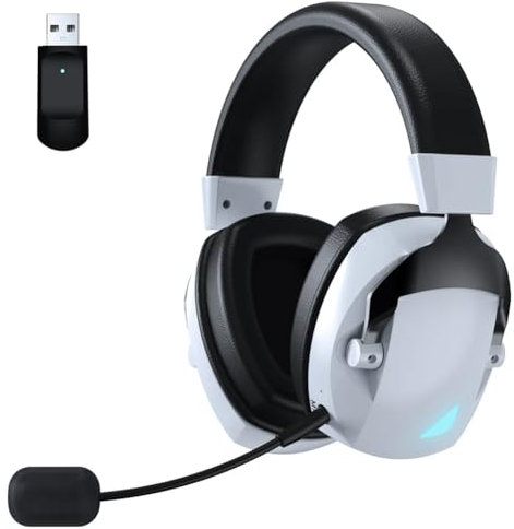 yasoe Wireless Gaming Headset with Mic 2.4G Bluetooth Headphone USB 3.5mm Wired 3 Modes for PC,Laptop, White