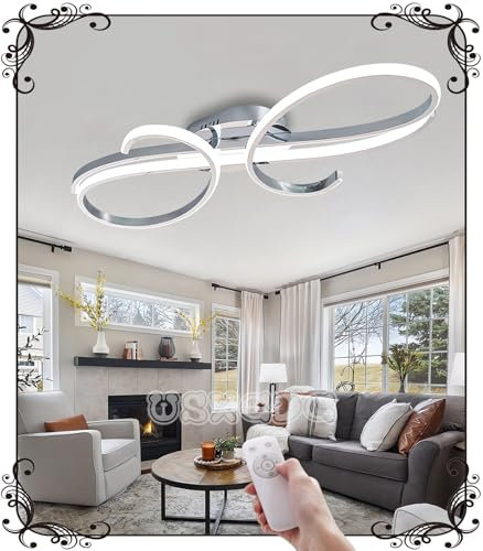 WSXEDC L80cm Deckenlampe LED Chrom - Deckenleuchte 64W Dimmbare 3000K-6000K Modern Wohnzimmerlampe Designer Beleuchtung Energiespar Deckenleuchte für Wohnzimmer Schlafzimmer Esszimmer Küche (Chrom)