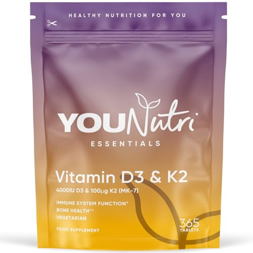 Vitamin D3 4000 iu & Vitamin K2 MK-7 100μg - 1 Year Supply, 365 Easy-Swallow Tablets, 1-A-Day High Strength Vegetarian D3 and K2 Vitamin Supplements, UK GMP Manufactured and Lab Tested