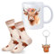 Hestya 3 Pieces Highland Cow Gift Set for Women Include 1 Ceramic Mug, 1 Pair of Socks, 1 Keyring and a Pink Present Box for Cow Birthday Animal Themed Party and Scottish Gifts