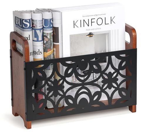 QILICZ Porte-revues - En bois - Support debout - Étagère à magazines - Panier de rangement robuste et durable pour le bureau et la maison - 33 x 24 x 13 cm