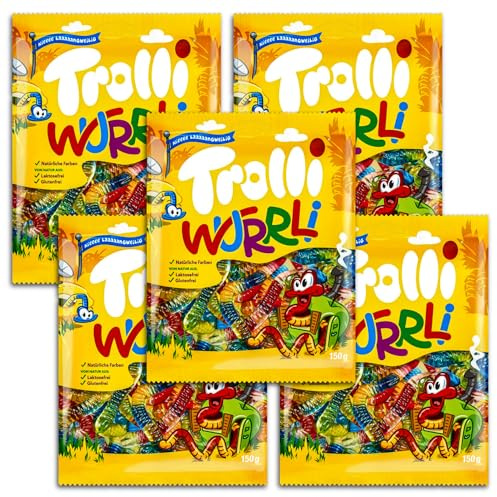5 er Pack Trolli Wurrli 5 x 150g Fruchtgummi Schlangen