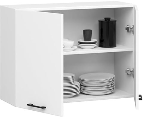 BDW - Küchenschrank Hängend - Oberschrank Küche - Weiß - 80x30x58cm, mit 2 Türen und Griffen - Küchenschränke Einzeln, Wandschrank, Küchenhängeschrank - OLIWIA1 STK