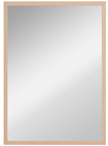 HOMCOM Espejo de Pared Espejo de Baño 50x70 cm Espejo Rectangular Decorativo para Salón Entrada Pasillo Horizontal o Vertical Natural