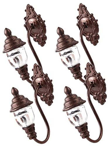 HANABASS 4pcs Mini Wall Lamp Model for Dollhouse and Sand Table Decoration Warm Light Antique Design for Miniature Scenes and Craft Projects