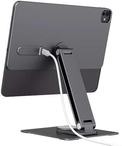 GEWOKLIY Supporto magnetico per iPad con carica senza fili 18W, 360 portacarte rotante in alluminio per iPad Pro M4, serie regolabile di montaggio da tavolo (M4-13inch)