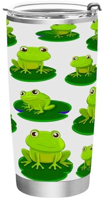 Ttgoth Vaso de rana con tapa con pajita, 600 ml, taza de viaje aislada al vacío, taza de café de acero inoxidable de doble pared para bebidas frías y calientes