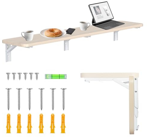 Maclean MC-129 faltbares Wandregal 100x20cm Tragkraft 50kg Klapptisch mit sicherer Verriegelung Klappknopf Wasserwaage inklusive für Küche Badezimmer (Weiß)