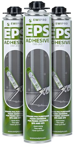 3x EPS Adhesive Foam, EWI Pro, 750ml PPU Polyurethane Foam Can, for Fixing EPS/XPS Boards, Bonding Adhesive, External Wall Insulation Systems