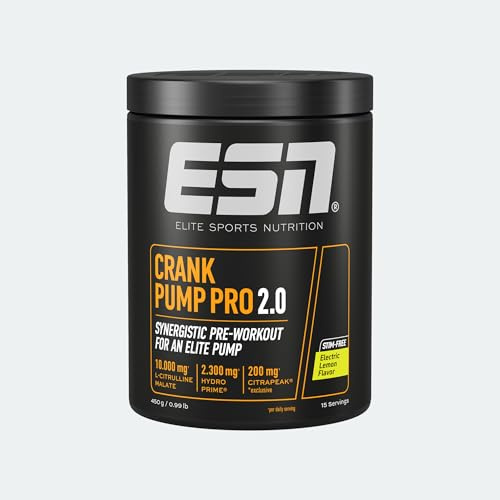 ESN Crank Pump Pro 2.0, Electric Lemon, 450 g | Pre Workout Booster - made in Germany