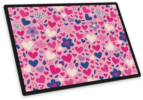 itenga Schreibtischunterlage – 40 x 53 cm – robuste Schreibunterlage mit kinderfreundlichem Motiv für Mädchen abwaschbar, rutschfest & langlebig (Herzen)