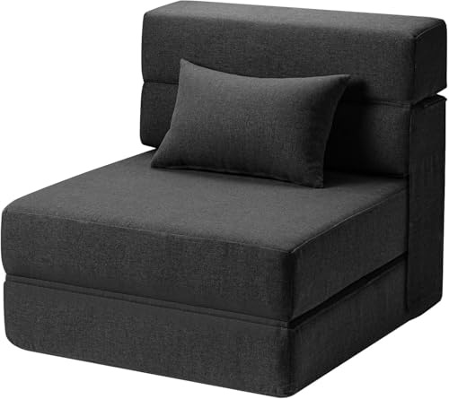 Aptliton 4-in-1 Convertible Chair Bed, Folding Bean Bag Sofa to Mattress with Washable Corduroy Cover, High Density Foam Guest Sleeper for Adults Kids（Black）