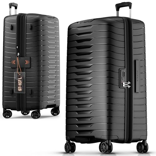 Stratic NOVIUM Hartschalenkoffer – Trolley mit 4 Rollen, TSA-Zahlenschloss, erweiterbar, aus Polypropylen, Innenfutter aus recyceltem PET, ohne Fronttasche,Größe L, Black