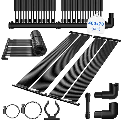 Suusolny Solarkollektor Poolheizung 400x70 cm,EPDM Solarmatte,Mit 32 dünne Schläuche,Erweiterbar,mit 32/38 mm Anschlüssen,für Gartendusche Schwimmbad Kompatibel
