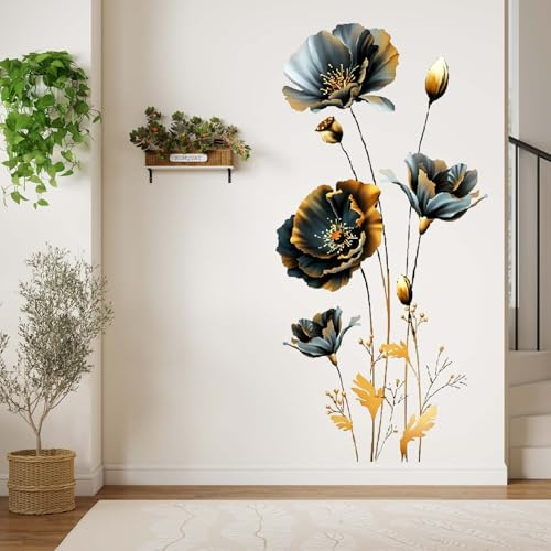 Black Gold Flower Wall Stickers Peel and Stick Wall Decals for Living Room Bedroom Sofa TV Background Home Decor
