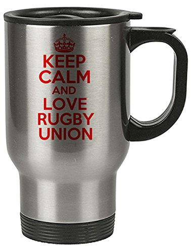 Keep Calm and Love Rugby Union Thermal Travel Mug Red - Stainless Steel - Reusable Coffee Cup