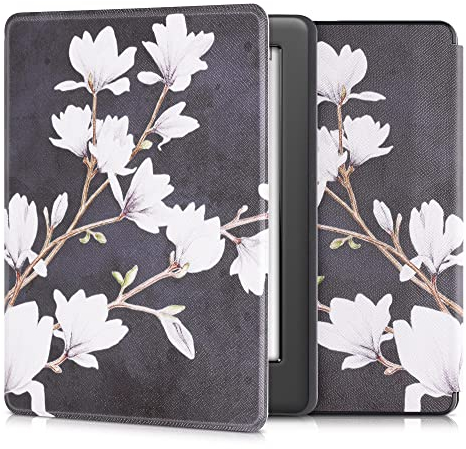 kwmobile Custodia eReader Compatibile con Kobo Glo HD/Touch 2.0 Cover - eBook Reader Flip Case - marrone grigio/bianco/grigio scuro - Magnolie