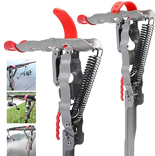 Shackcom 2 Stück Rutenhalter Edelstahl für Angelrute Rutenhalter Angel Automatischer mit Feder Rutenständer Einstellbare Empfindlichkeit Angelhalter Rutenhalter-Doppelte Feder
