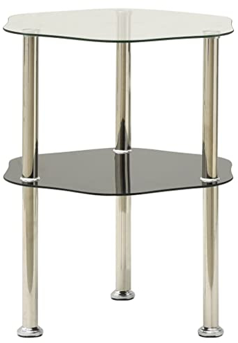 vidaXL Table d'Appoint à 2 Niveaux Table de Salon Tanle de Canapé Meuble de Salle de Séjour Intérieur Transparent et Noir 38x38x50 cm Verre Trempé