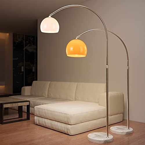 Jago® Lámpara de Pie-Forma de Arco/Pantalla Giratoria/Altura Ajustable/1xE27 máx. 60W/LED, Base de Mármol, Color y Tamaño a Eegir-Lámpara de Suelo para Salón, Dormitorio, Oficina (145-220cm, Blanco)