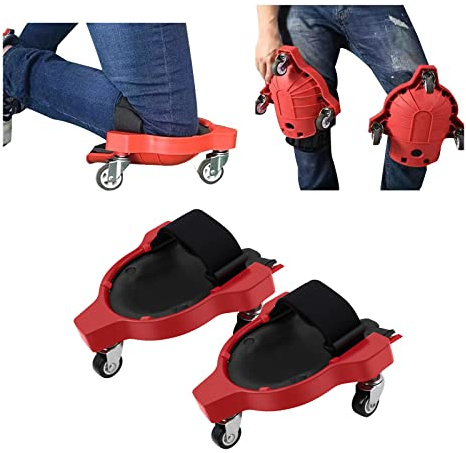 Ginocchiere per rollare le ginocchiere, 2 pezzi, per risparmiare lavoro, con rotella e cinghia regolabile, per posare piastrelle per pavimenti, risparmio di lavoro (rosso)