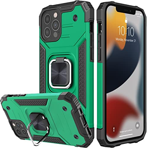Honeyview ShockProof Case for iPhone 12/12 Pro with Ring Kickstand, Bumper Armour Phone Cover for Apple iPhone 12/12 Pro - Dark Green