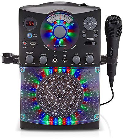 Singing Machine SML385UBK Bluetooth Karaoke System with LED Disco Lights, CD+G, USB and Microphone - Black