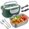 AsFrost 3 IN 1 Electric Lunch Box Food Heater, 80W Fast Heated Lunch Boxes for Adults, Portable Food Warmer for Car,Truck,Home,Work(12V/24V/110V), 1.5L Removable 304 Stainless Steel Container-Green