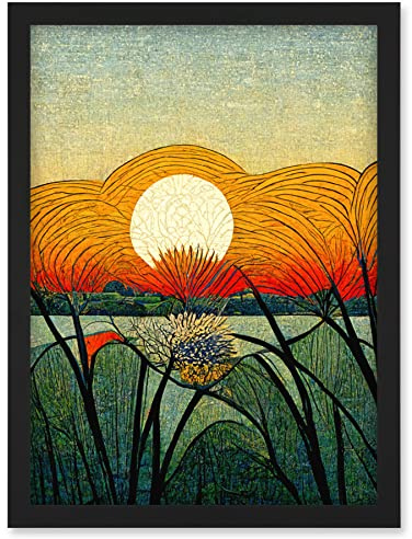 Doppelganger33 LTD Vibrant Sunset Flower Meadow W Morris Style Artwork Framed Wall Art Print A4