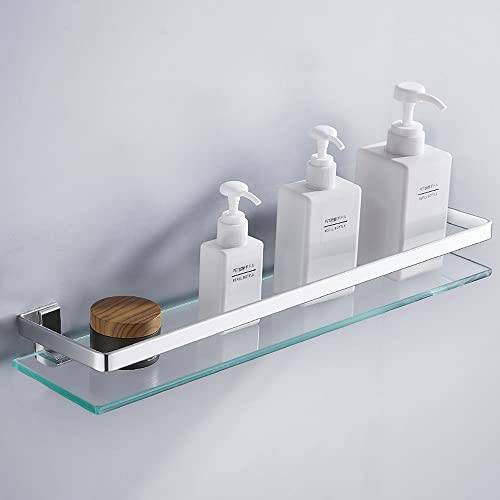 Celbon 35CM Duschregal Glas 8mm Hartglas Duschablage Ablage Dusche aus Aluminium Rostfrei Glasablage Wandregal Badregal Halterung Wandmontage Für Bad und Küche