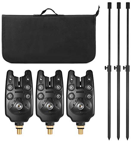 Lixada Angeln Bissanzeiger, Kabelloser Bissanzeiger mit Erdspeer, Elektronischer Bissanzeiger 6er-Set mit gepolsterter Angelwerkzeugtasche