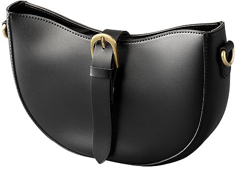 Sac à bandoulière vintage en cuir vegan pour femme, noir