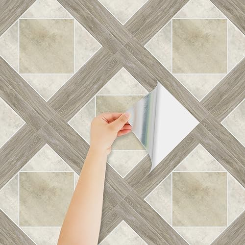 Homease PVC Bodenfliesen Selbstklebende Retroeffekt Vinylboden, Rutschfeste Wasserdichte Fliesenoptik Retro-Fliesenmuster Designs Bodenbelag für Küche Wohnzimmer Balkon 30x30cm 10 Fliesen 0.9m²