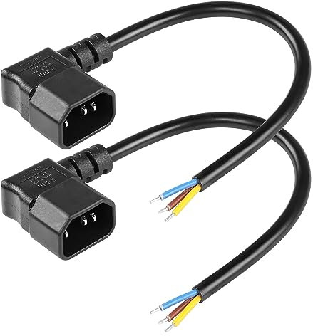 CERRXIAN 2 Stück 1 Fuß 90 Grad Links IEC 320 C14-Stecker 3-polig mit offener Verdrahtung abisoliert, Robustes Ersatz-C14-zu-Blankdraht-Stromversorgungskabel, offenes Pigtail-Kabel