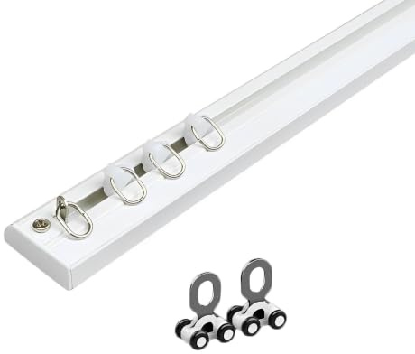 Ultra Thin Ceiling Curtain Track, Hidden Aluminium Curtain Rail System | With Smooth Rollers & Fixings for Room Divider, Bedroom, Living Room, Office, Kitchen(White,1.8M/6ft/2*90CM)