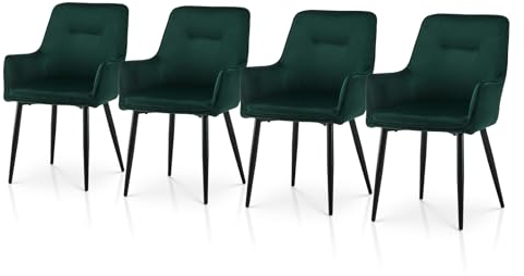 TUKAILAI Esszimmerstühle 4er-Set aus Samt, Küchenstühle mit Armlehnen, Freizeitstühle mit Metallbeinen und Kissen, Esszimmer, Wohnzimmer, Schlafzimmer, Empfangsraum, Restaurant,Grün