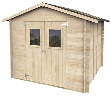 Casetta in Legno 248x248 cm Jack con Porta Doppia Finestrata | Capanno da Giardino per Attrezzi | Casetta Block House in Abete Naturale | Made in Italy | Kit con Pavimento e Tetto