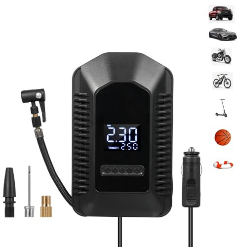 Hancaner Inflador Ruedas Coche,Compresor Aire Portatil Coche,150 PSI Mini Compresor Ruedas Coche Potente Neumáticos Digital,con Luz LED y 3M Cable de Encendedor