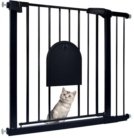 Froadp Türschutzgitter Baby Treppengitter 85-95cm Kindergitter ohne Bohren Türgitter mit Tür für Hunde und Katzen Beidseitig Schwenkbar Absperrgitter Automatisch Haustier Gittertür, Schwarz