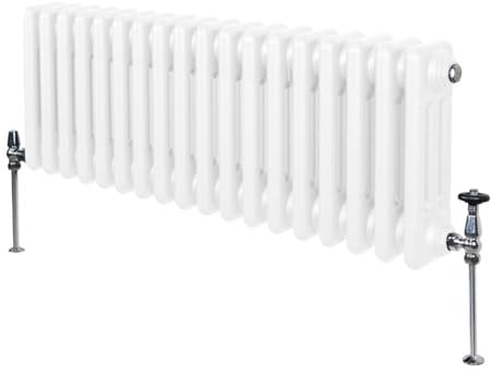 Radiatore Termosifone a 3 Colonne 300mm x 832mm Moderno Centralizzato Bianco in Acciaio Inox Orizzontale a Parete Cucina Soggiorno Bagno Kit di Fissaggio e Spazzola Inclusi
